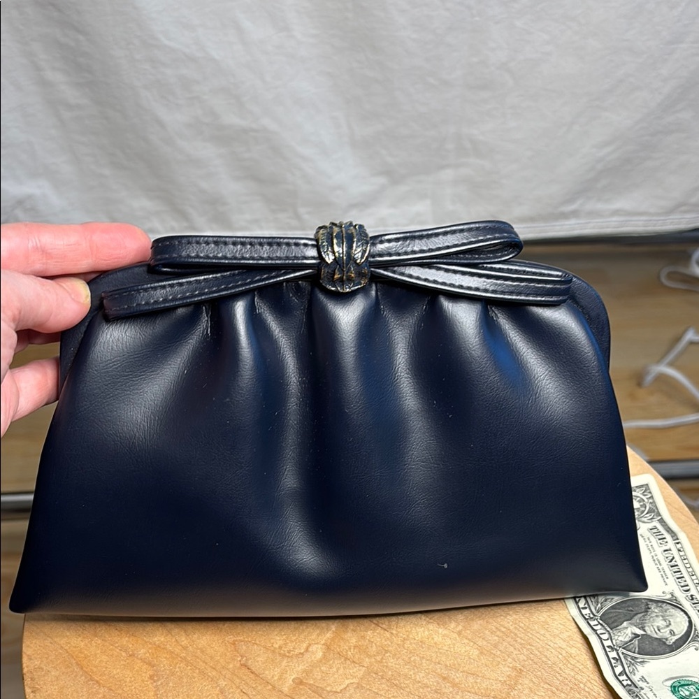 vintage 1960s formal navy leather handbag purse After Five